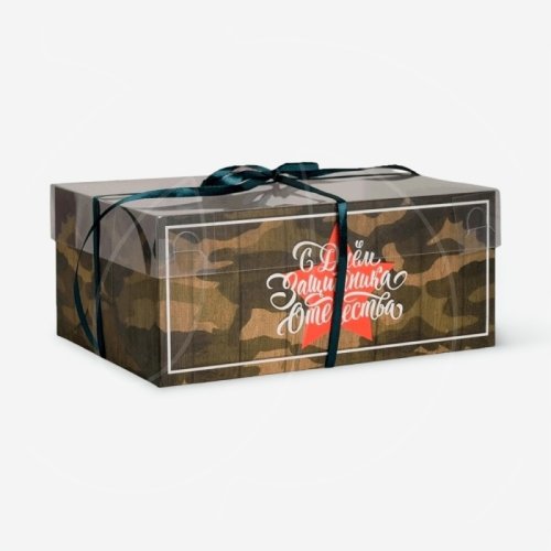 Коробка на 6 капкейков с окном "23 Февраля" 23х16х10 см 5375854