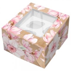 Коробка на 4 капкейка с окном "Нарциссы" КУ-059   КУ-00059