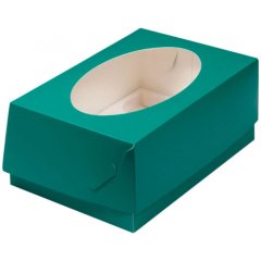Коробка на 6 капкейков Зелёная Матовая с окном 040389 ф