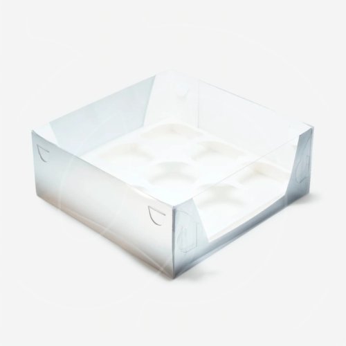 Коробка на 9 капкейков с прозрачной крышкой Серебро 23,5х23,5х9,5 см 9-6-3