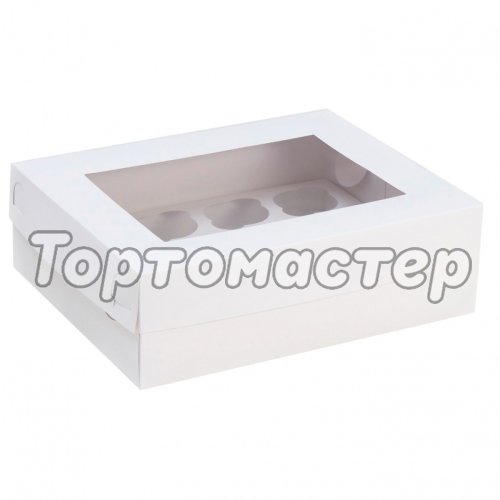 Коробка на 12 капкейков с окошком Белая 32х25х10 см