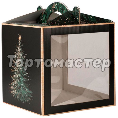 Коробка для торта с окном и ручкой Новый год 20х20х20 см 7045778