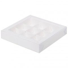 Коробка на 9 конфет с пластиковой крышкой Белая 15,5х15,5х3 см 050061 ф