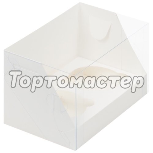 Коробка на 2 капкейка с окошком Белая 16х10х10 см