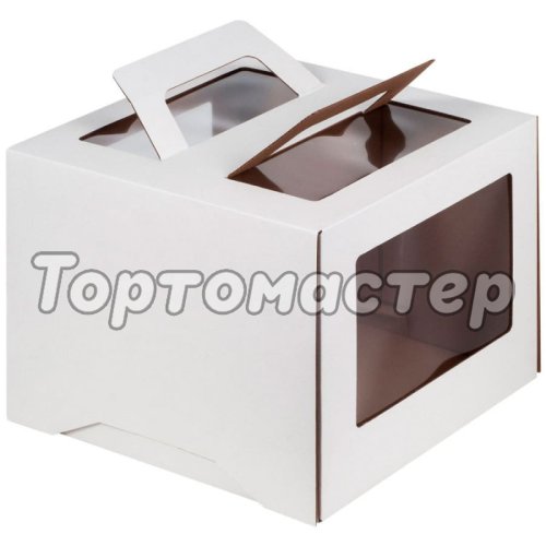 Коробка для торта с окном и ручкой Белая 26х26х20 см