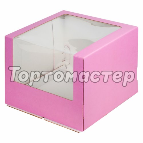 Коробка для торта с окном Розовая 26х26х21 см
