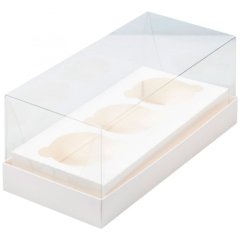 Коробка на 3 капкейка с прозрачной крышкой Белая 24х10х10 см 040650 ф