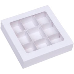 Коробка на 9 конфет раздвижная Белая 14,7х14,7х3,4 см