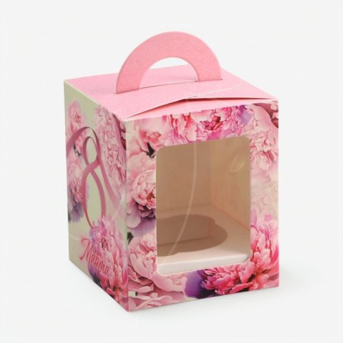 Коробка на 1 капкейк с окном "8 Марта" 9,2х9,2х11,1 см 10716696