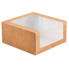 Коробка для Торта с окном Крафт/Белая 22,5х22,5х11 см 
