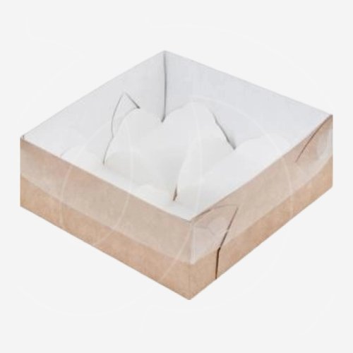 Коробка для моти с пластиковой крышкой и ложементами крафт 12х12х5,5 см 70902
