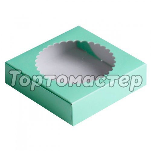Коробка для печенья/конфет с окном Зелёная 11,5х11,5х3 см