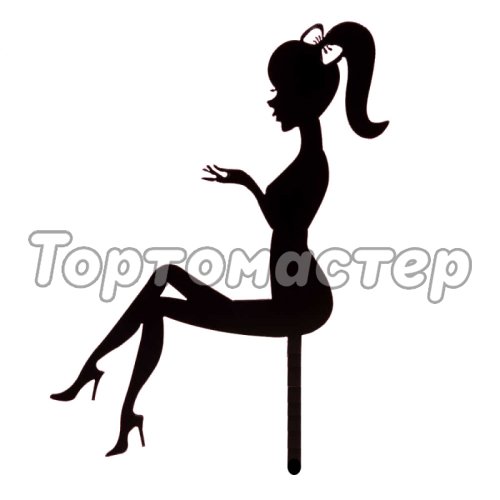 Топпер декоративный акриловый Женский силуэт с бантиком Чёрный