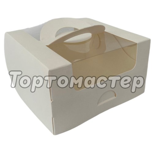 Коробка для бенто-торта с окном и ручкой Белая 14х14х8 см