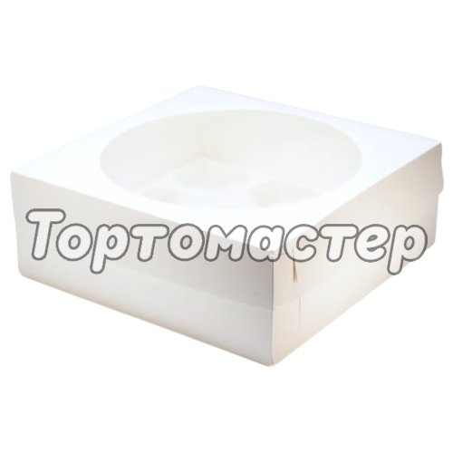 Коробка на 4 капкейка с окном белая 16х16х9,5 см 