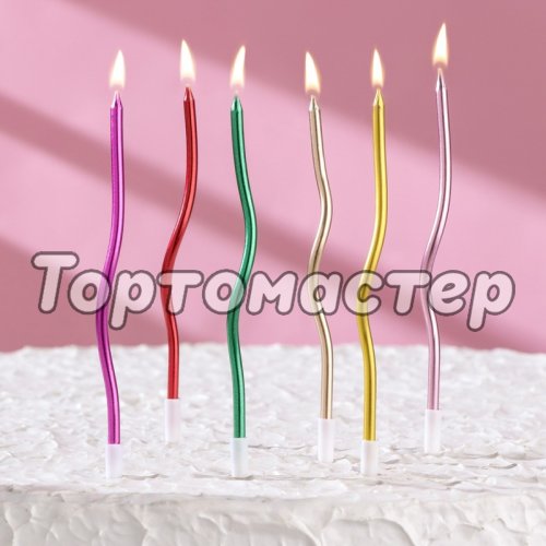 Свечи декоративные Серпантин Разноцветные 11 см 6 шт 5541550