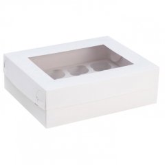Коробка на 12 капкейков с окошком Белая 32х25х10 см КУ-117 