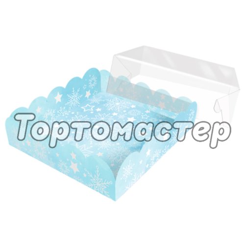 Коробка для сладостей с прозрачной крышкой Снегурочка 12х12х3 см КУ-00740    КУ-740