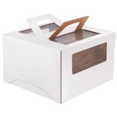 Коробка для торта с окном и ручкой Белая 30х30х19 см Коробка для торта, 300x300x190мм, микрогофрокартон, белая, с окном, с ручками