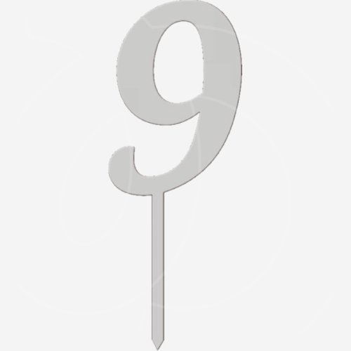 Топпер декоративный акриловый "Цифра 9 на палочке" Серебро 6,5 см ТСК44.9