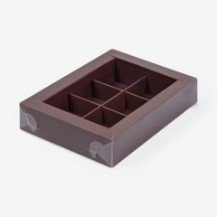 Коробка на 6 конфет с прозрачной крышкой Коричневая 15,5х11,5х3 см 051176