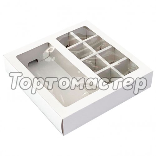 Коробка на 8 конфет и плитку шоколада с окошком Белая 17,5х17,5х4 см