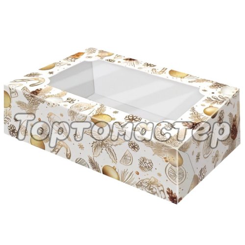 Коробка для зефира с окошком "Золотой Новый Год" 25х15х7 см 5 шт КУ-614