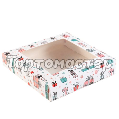Коробка с окошком "Подарки" 16х16х3см 4432290