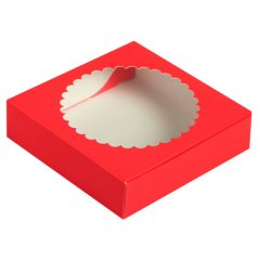 Коробка для печенья/конфет с окном Красная 11,5х11,5х3 см 5 шт КУ-194