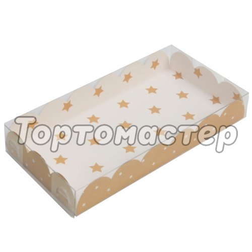 Коробка для сладостей с прозрачной крышкой "Золотые звёздочки" 10,5х21х3 см