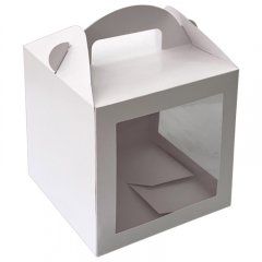 Коробка с ручкой и окошком Белая 18х18х18 см КУ-395