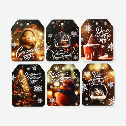 Набор декоративных бирок "Новогодние пожелания" 6 шт 9889250