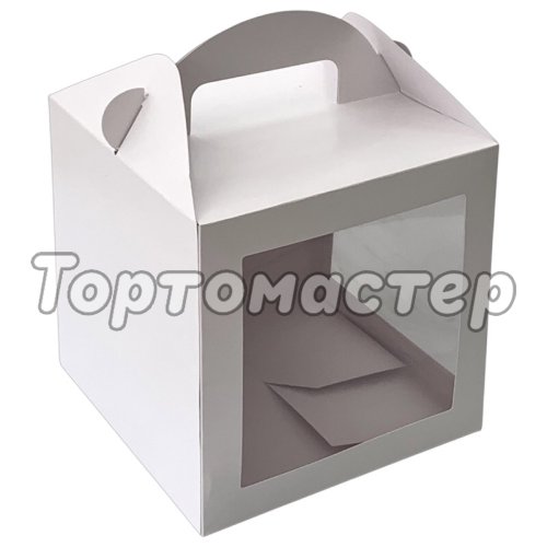 Коробка с ручкой и окошком Белая 18х18х18 см КУ-395   КУ-00395