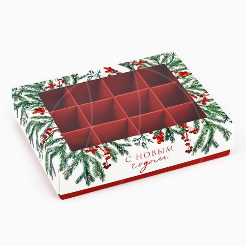Коробка на 12 конфет "С Новым годом" 14,5х8х3,5 см 10444756