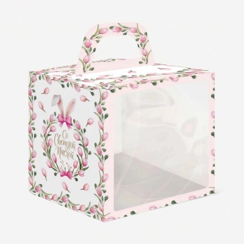 Коробка для торта/кулича с окном "Тюльпаны" 15х15х18 см КУ-0094