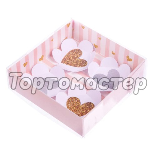 Коробка для сладостей с прозрачной крышкой Сердечки 12х12х3,5 см 1902367