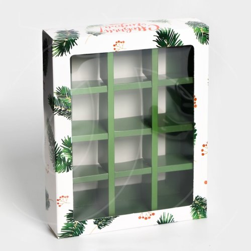 Коробка на 12 конфет "Ёлочные ветки" 19х15х3,5 см 10449281	 