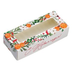 Коробка для сладостей с окошком Новогодний венок 17х7х4 см