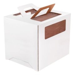 Коробка для торта с ручкой и окном Белая 28х28х30 см 
