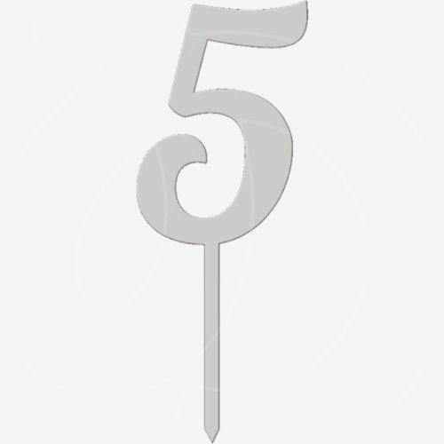 Топпер декоративный акриловый "Цифра 5 на палочке" Серебро 5 см ТСК46.5