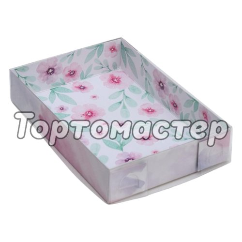 Коробка для сладостей с прозрачной крышкой двухсторонняя "Цветочная" 17х12х3,5 см 5139816