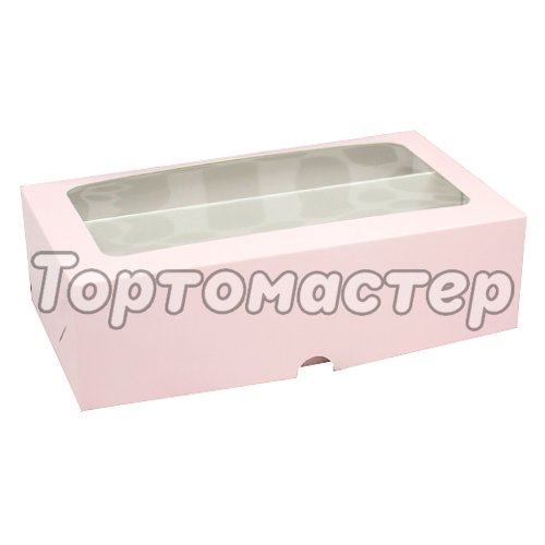 Коробка для макарон с окном розовая НКУ-29-Р-со