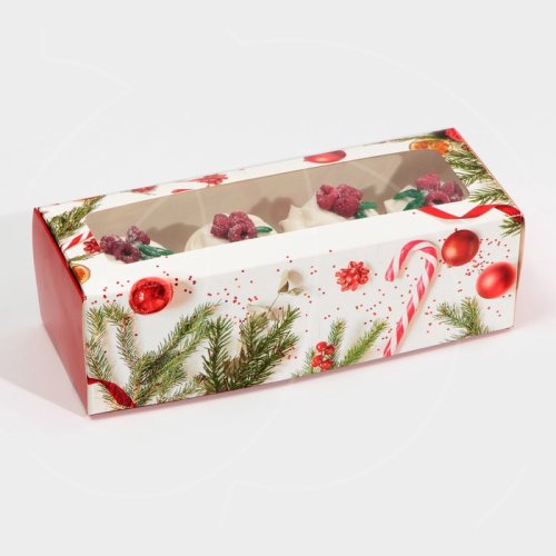 Коробка для сладостей с окном "Новогодняя классика" 26х10х8 см 7666182