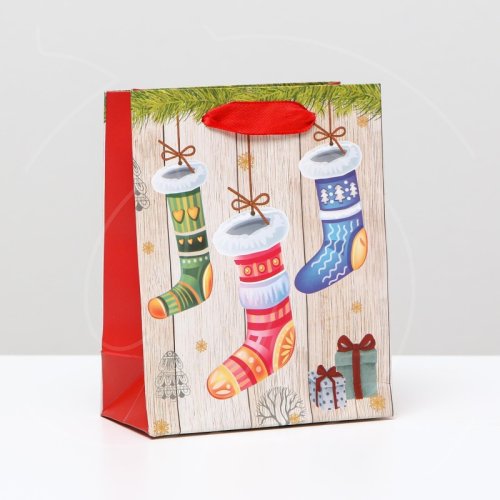 Пакет бумажный "Новогодние носочки" 11,5x14,5x6 см 
