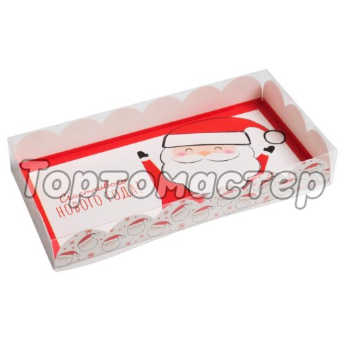 Коробка для сладостей с прозрачной крышкой "Дедушка Мороз" 10,5х21х3 см 512879, 5128795