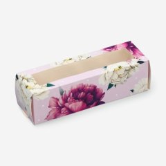 Коробка для макарон с окном "Пионы" 18х5,5х5,5 см 3400712