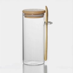 Банка стеклянная с бамбуковой крышкой и ложкой 420 мл 9227309
