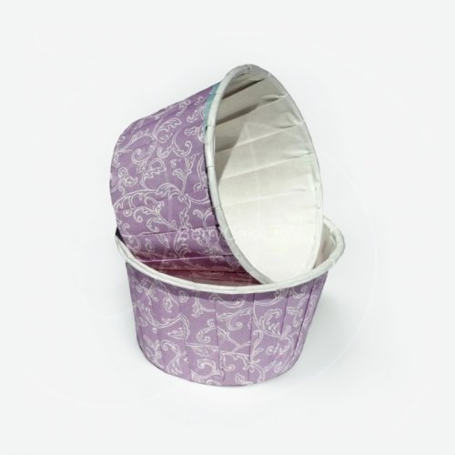 Капсула бумажная с подворотом Сиреневая с узором D50 H40 10 шт Б-80	