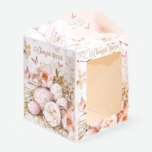 Коробка для торта/кулича с окном "Ретро" 15х15х18 см КУ-00944