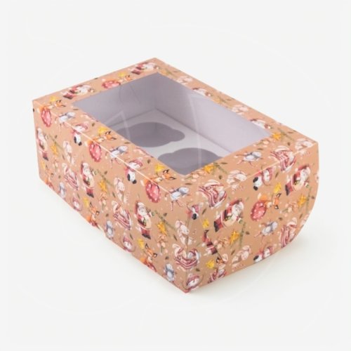 Коробка на 6 капкейков с окном "Санта Клаус" 25х17х10 см 705257